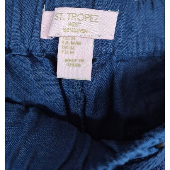 NWT St. Tropez West 100% Linen Drawstring Pants Blue Sz M - Picture 3 of 6